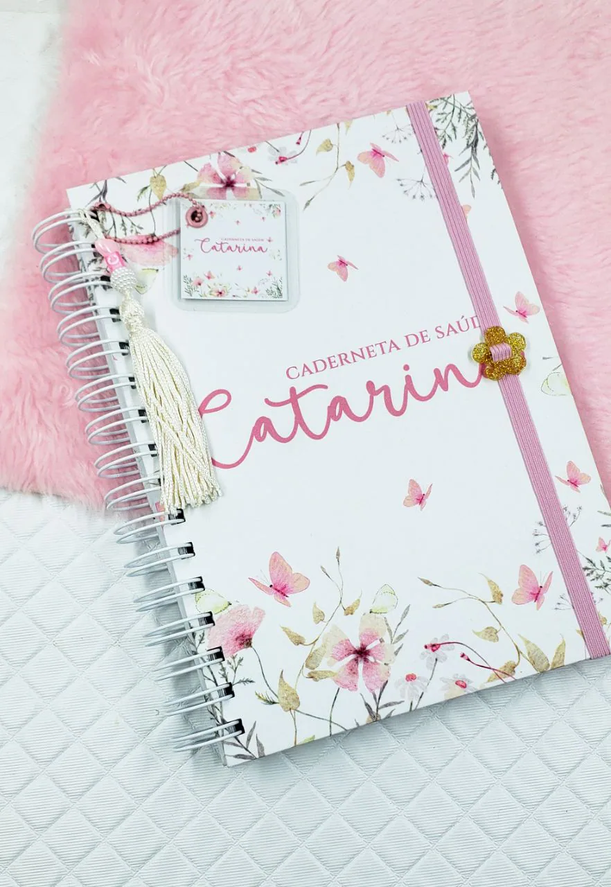 Caderneta de Saude Floral Rosa