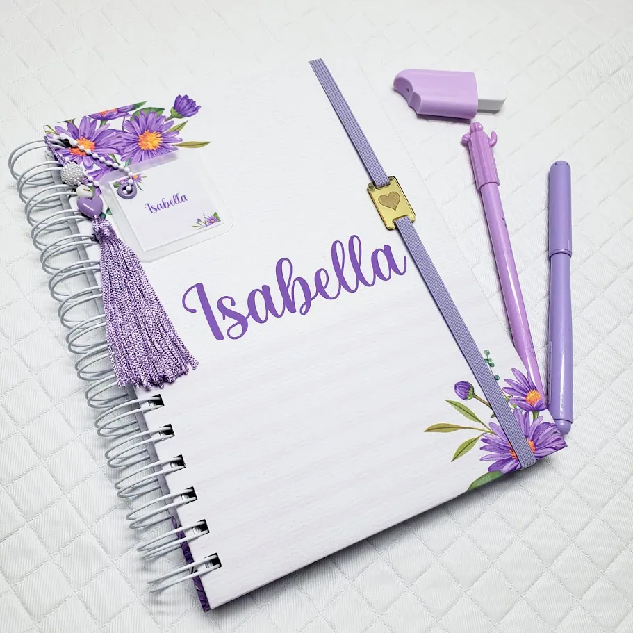 Caderno Pautado A5 Flores Lilás 