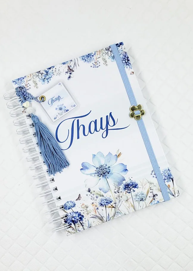 Caderno Pautado A5 Flor Azul